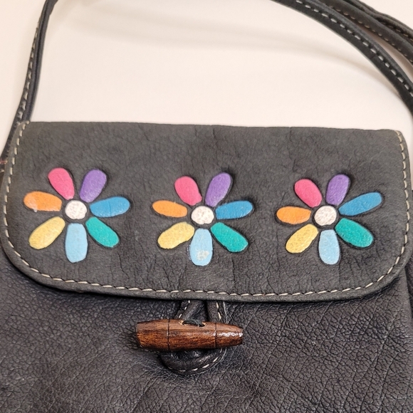 Emily Ann Of Boca Raton Leather Crossbody Bag Hand Painted - Picture 3 of 10